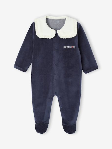 Lot de 3 pyjamas bébé fille 'c½urs' en velours bleu nuit - vertbaudet enfant 