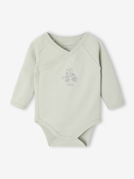 Lot de 2 bodies bébé ouverture naissance manches longues beige+rose+vert d'eau - vertbaudet enfant 
