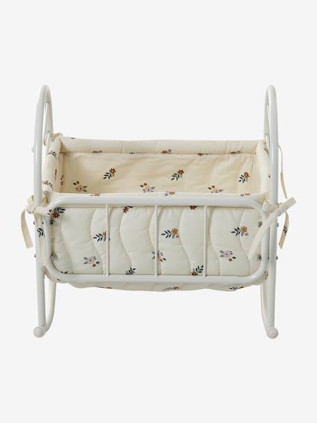 Lit à bascule pour poupon en métal et coton RETRO FLOWER écru - vertbaudet enfant 