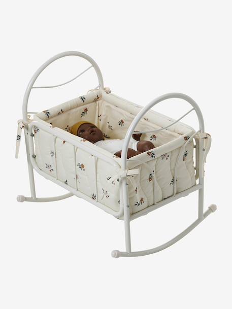 Lit à bascule pour poupon en métal et coton RETRO FLOWER écru - vertbaudet enfant 