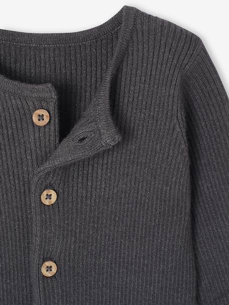 Geribde babypyjama met lange mouwen antraciet+gechineerd beige+gemêleerd grijs - vertbaudet enfant 