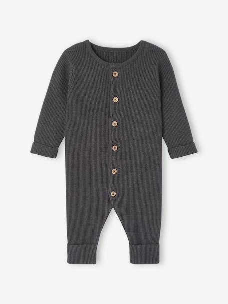 Geribde babypyjama met lange mouwen antraciet+gechineerd beige+gemêleerd grijs - vertbaudet enfant 