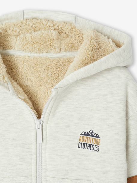 Jongenssweater met capuchon en rits en sherpavoering gemêleerd wit+marineblauw - vertbaudet enfant 