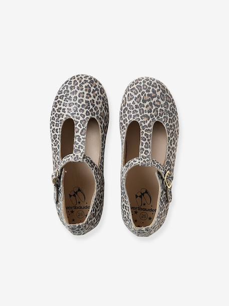 Ballerines cuir fille beige imprimé+or - vertbaudet enfant 