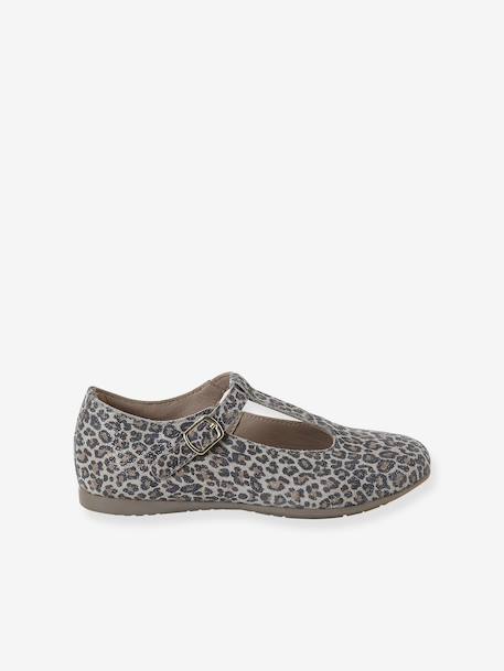 Ballerines cuir fille beige imprimé+or - vertbaudet enfant 