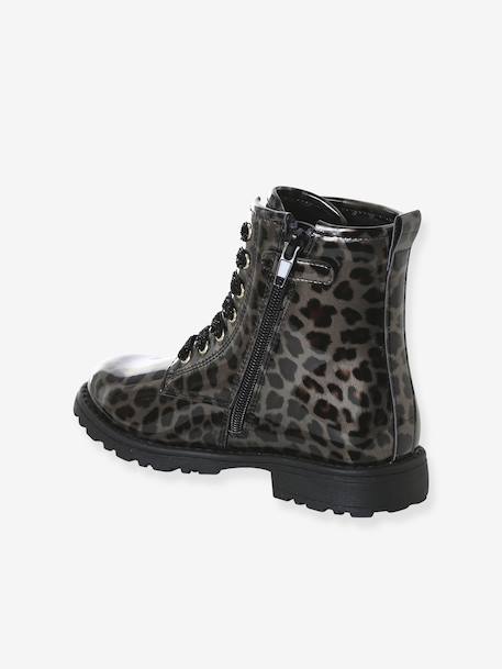 Boots enfant fille vernies synthétique zippées bronze+lot noir+noir+noir imprimé - vertbaudet enfant 