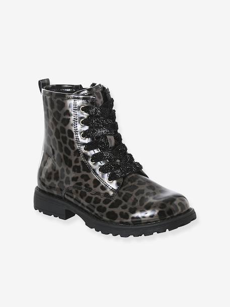 Bottines enfant fille vernies synthétique zippées lot noir+noir+noir imprimé - vertbaudet enfant 