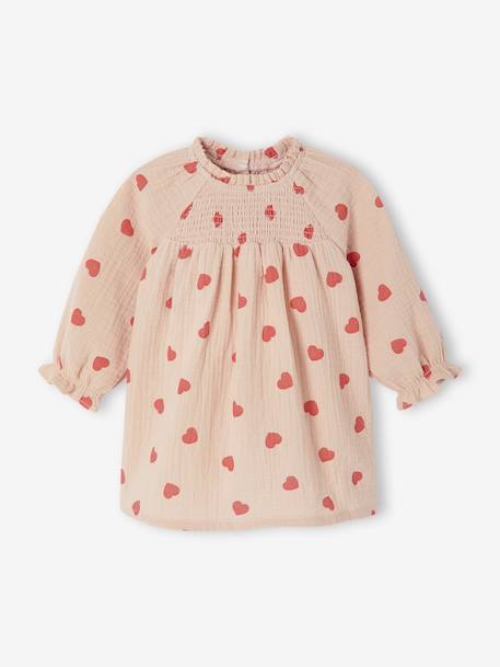 Robe bébé imprimée de petits coeurs rose poudré - vertbaudet enfant 