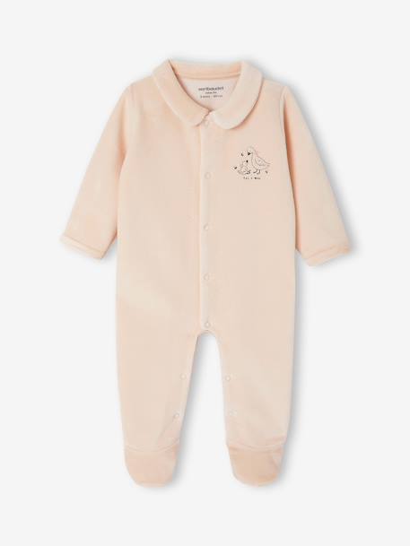 2-delige babyset in fluweel/velours beige+blauwgroen+rozen - vertbaudet enfant 