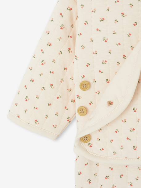 Gewatteerde set vest + broek met voetjes volledig bedrukt ecru+rozen - vertbaudet enfant 