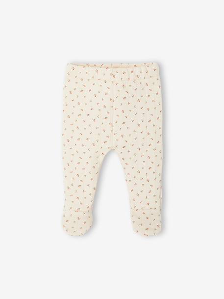 Ensemble matelassé gilet + pantalon à pieds entièrement imprimé écru+rose - vertbaudet enfant 