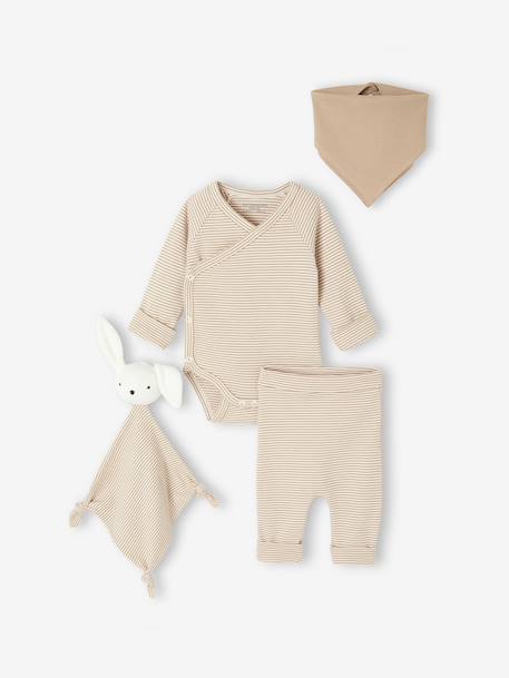 Bébé-Ensemble naissance évolutif 4 pièces body + legging + bavoir + doudou