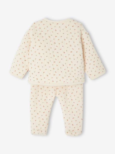 Ensemble matelassé gilet + pantalon à pieds entièrement imprimé écru+rose - vertbaudet enfant 