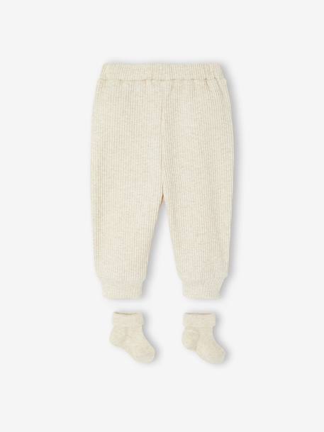 Ensemble uni pantalon et paire de chaussettes beige chiné - vertbaudet enfant 