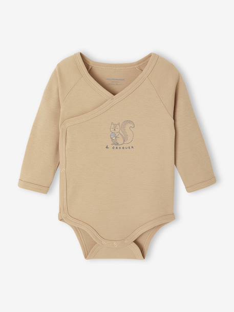 Lot de 2 bodies bébé ouverture naissance manches longues beige+rose+vert d'eau - vertbaudet enfant 