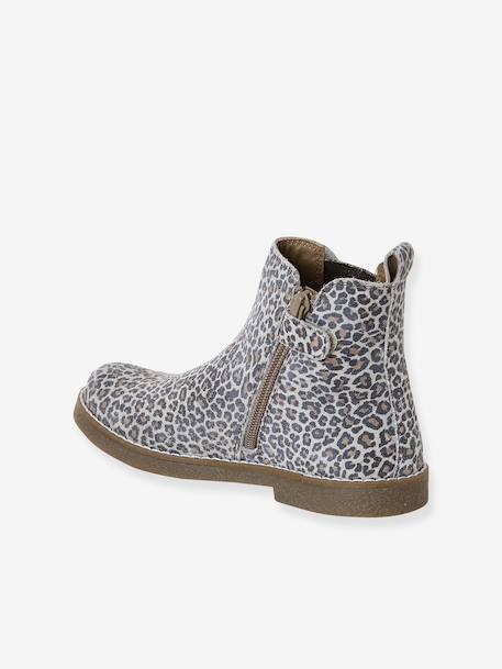 Leren meisjeslaarzen met rits en elastiek bruin+taupe+veel beige+zwart - vertbaudet enfant 