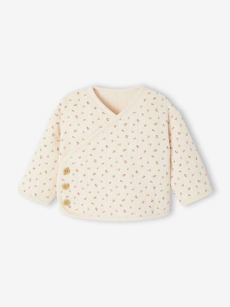 Gewatteerde set vest + broek met voetjes volledig bedrukt ecru+rozen - vertbaudet enfant 