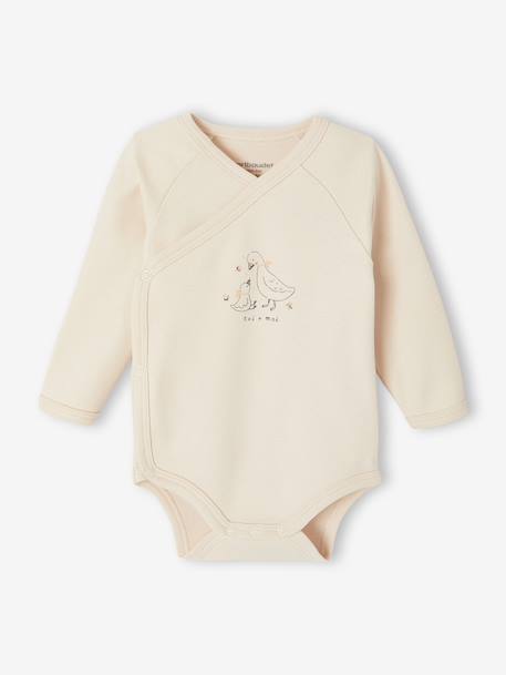 Set van 2 body's met lange mouwen en opening voor pasgeborenen beige+blauwgroen+rozen - vertbaudet enfant 