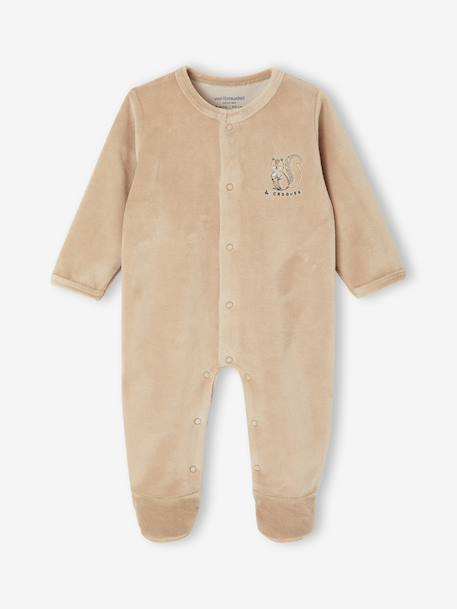 2-delige babyset in fluweel/velours beige+blauwgroen+rozen - vertbaudet enfant 