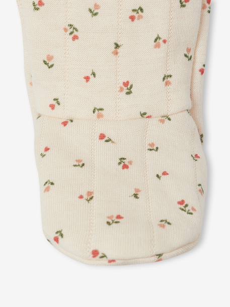 Ensemble matelassé gilet + pantalon à pieds entièrement imprimé écru+rose - vertbaudet enfant 