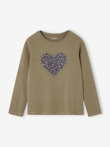 Meisjesshirt met lovertjes ecru+olijf+saliegroen - vertbaudet enfant 