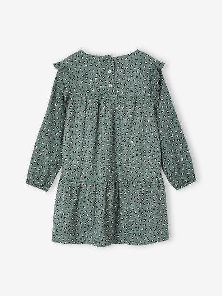 Bedrukte jurk met ruches voor meisjes ecru+marineblauw+saliegroen+vanille - vertbaudet enfant 