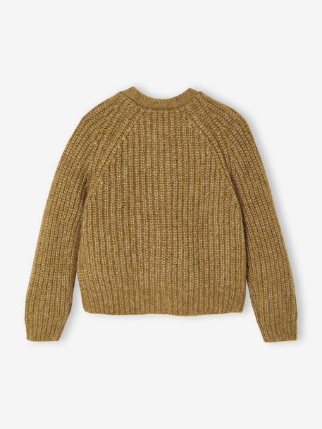 Gilet fille en maille mousseuse camel+olive - vertbaudet enfant 