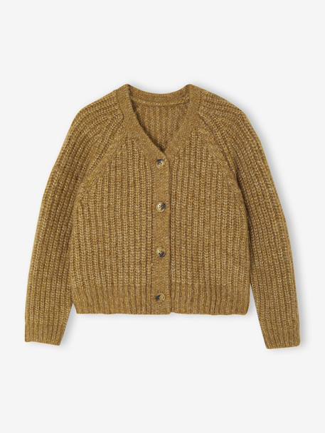 Gilet fille en maille mousseuse camel+olive - vertbaudet enfant 