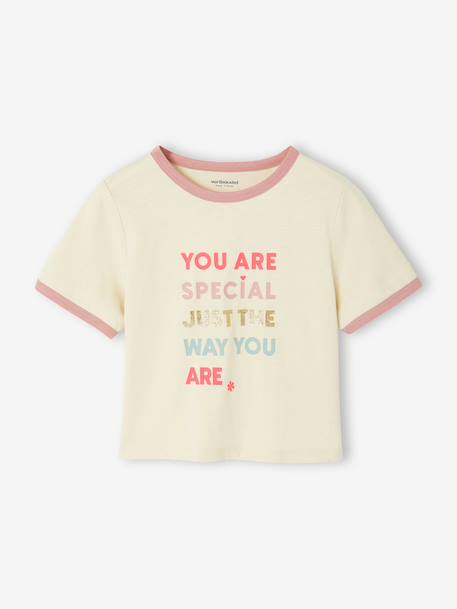 T-shirt met korte mouwen en tekst meisjes ecru - vertbaudet enfant 