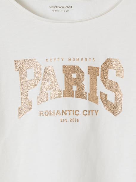 T-shirt fille imprimé manches longues écru+framboise+marine - vertbaudet enfant 