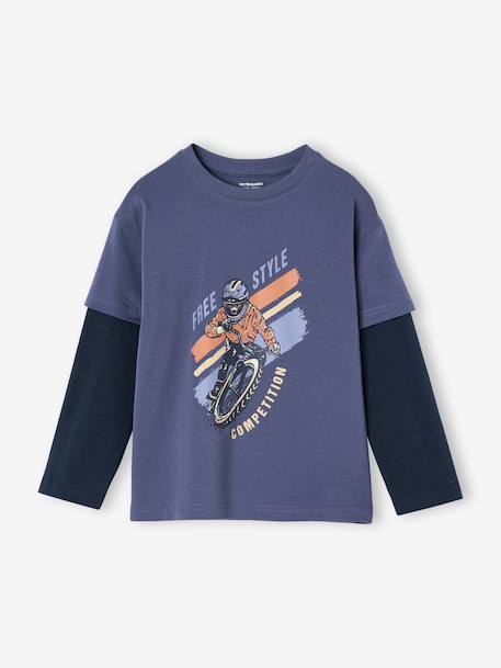 Tee-shirt effet doubles manches garçon blanc chiné+bleu+bleu glacier+bleu nuit+kaki+marine - vertbaudet enfant 