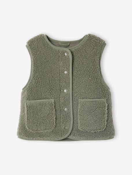 Gilet fille sans manches en sherpa vanille+vert - vertbaudet enfant 