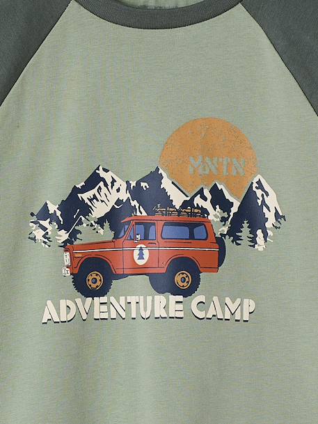 T-shirt motif graphique garçon manches raglan blanc chiné+gris chiné+kaki+lichen+noix de pécan - vertbaudet enfant 