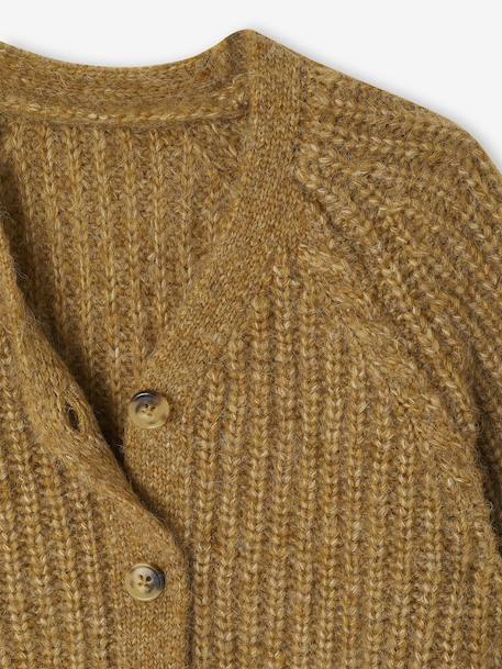 Gilet fille en maille mousseuse camel+olive - vertbaudet enfant 