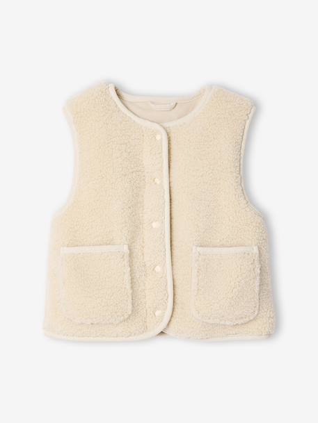 Gilet fille sans manches en sherpa vanille+vert - vertbaudet enfant 