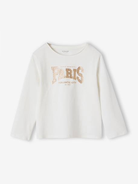 T-shirt BASICS met lange mouwen voor meisjes ecru+lichtroze - vertbaudet enfant 