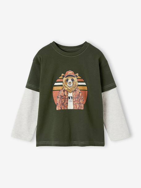 Tee-shirt effet doubles manches garçon blanc chiné+bleu+bleu glacier+bleu nuit+kaki+marine - vertbaudet enfant 