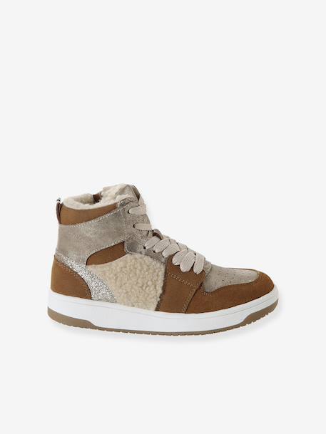 Baskets voor meisjes, synthetisch, gevoerd, met veters en rits kameel - vertbaudet enfant 