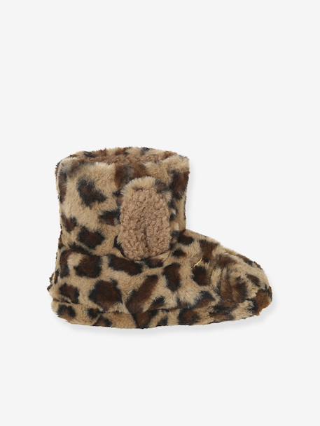 Chaussons montants fausse fourrure enfant beige imprimé - vertbaudet enfant 