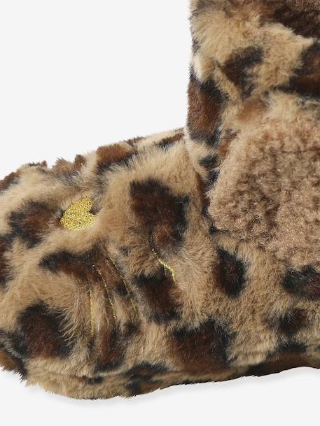 Chaussons montants fausse fourrure enfant beige imprimé - vertbaudet enfant 