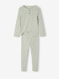 -Pyjama fille fleurs en côtes col tunisien 