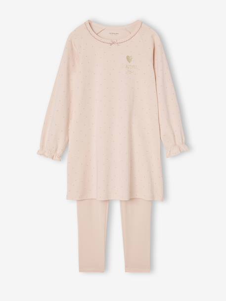 Set van 2 nachtjurk + legging voor meisjes Bloemen lichtroze - vertbaudet enfant 