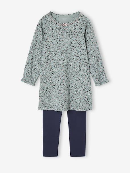 Set van 2 nachtjurk + legging voor meisjes Bloemen lichtroze - vertbaudet enfant 