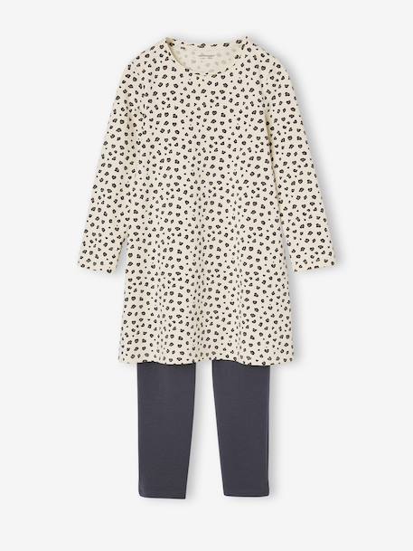 Set van 2 nachtjurk + legging met luipaardprint voor meisjes ecru - vertbaudet enfant 