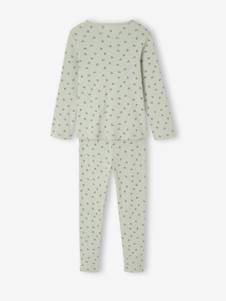 Pyjama in ribstof met tuniekkraag en bloemenmotieven saliegroen - vertbaudet enfant 
