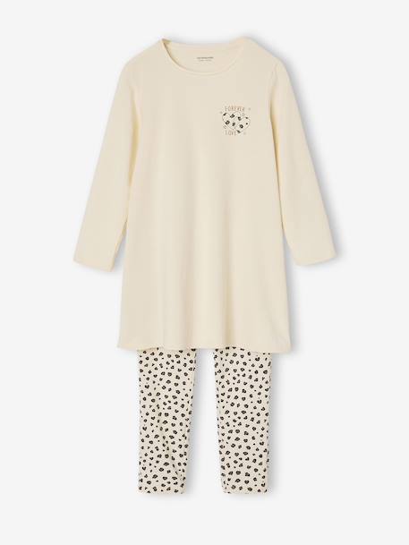Set van 2 nachtjurk + legging met luipaardprint voor meisjes ecru - vertbaudet enfant 
