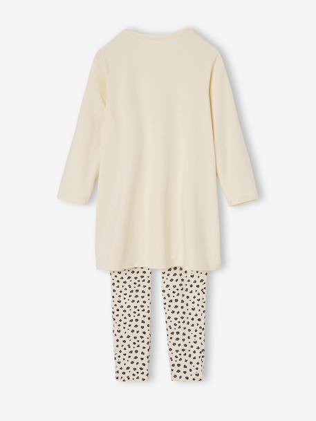 Set van 2 nachtjurk + legging met luipaardprint voor meisjes ecru - vertbaudet enfant 