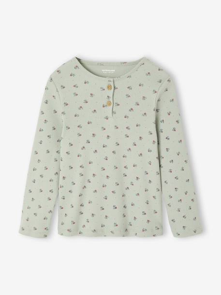 Pyjama in ribstof met tuniekkraag en bloemenmotieven saliegroen - vertbaudet enfant 