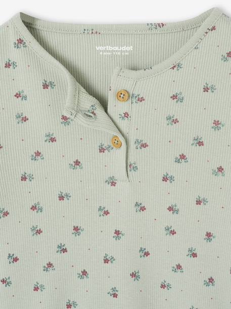 Pyjama in ribstof met tuniekkraag en bloemenmotieven saliegroen - vertbaudet enfant 
