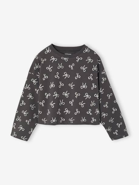 Tee-shirt crop top fille manches longues anthracite+écru - vertbaudet enfant 
